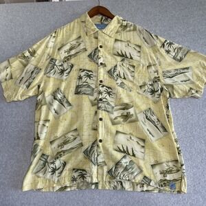 Bermuda Bay Shirt Mens XL Short Sleeve 100% Silk Palm Trees Beach Island Planes